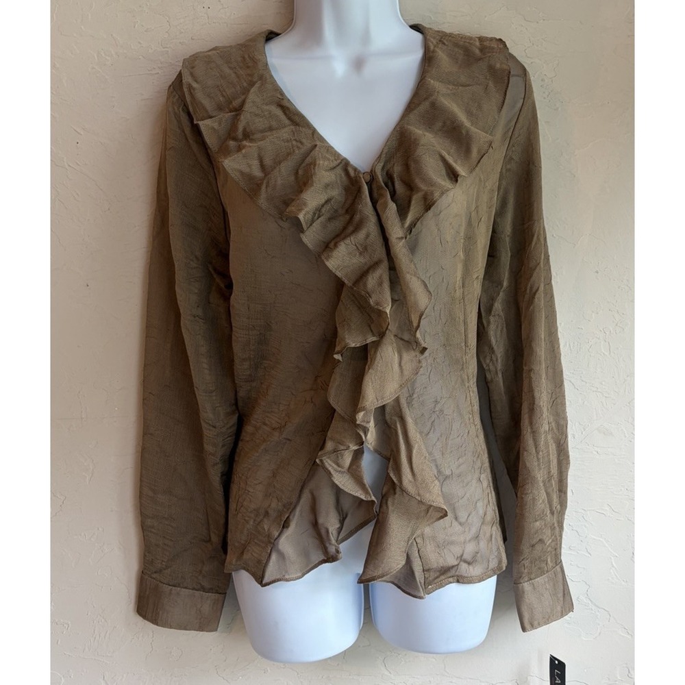 Vintage 90s Y2K Laura G Ruffle Top L NWT Whimsigoth Semi Sheer Fairy Brown